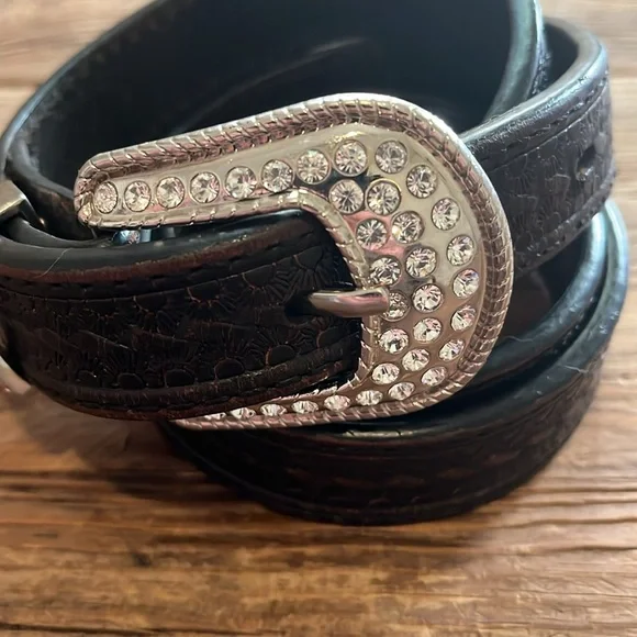 Roper Brown Leather and Rinestone Women’s Belt - Picture 2 of 9